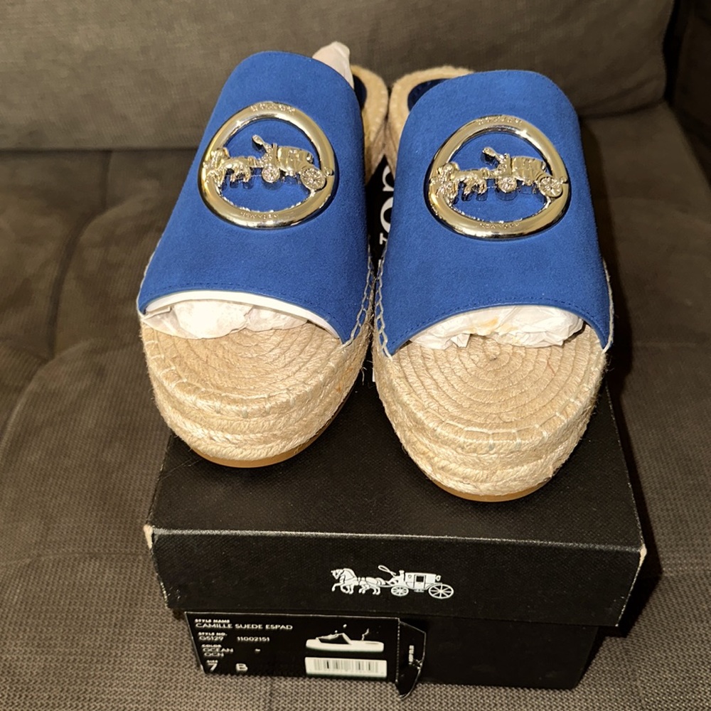 Coach Camille Suede Ocean Blue Espadrille Shoes—Size 7 new with box